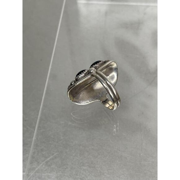 Vintage Native American Black Onyx Flower Sterling Silver Ring Size 6.25-6.5 - Picture 4 of 5